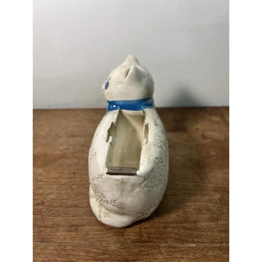 Vtg Ceramic Cat Tape Dispenser Hippy Celestial Ceramic Animal Wizard Stars Witch